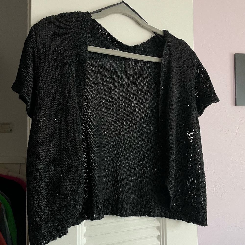 3X sequin cropped short sleeve cardigan (fits like a XL)